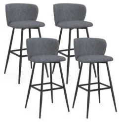 Lot de 4 tabourets de bar assise en tissu gris foncé et pieds en métal noir