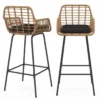 Lot de 2 tabourets de bar avec accoudoirs effet rotin beige pieds métal noir