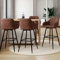 Lot de 4 tabourets de bar avec accoudoirs marron vintage