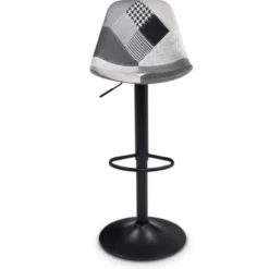 Lot de 4 tabourets de bar design patchworks noir, gris et blanc