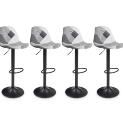 Lot de 4 tabourets de bar design patchworks noir, gris et blanc