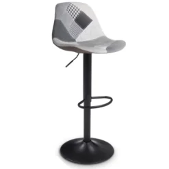 Lot de 4 tabourets de bar design patchworks noir, gris et blanc