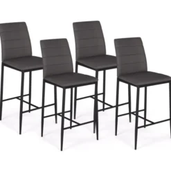 Lot de 4 tabourets de bar en PVC gris rembourrés