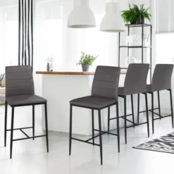 Lot de 4 tabourets de bar en PVC gris rembourrés