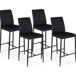 Lot de 4 tabourets de bar en PVC noir rembourrés