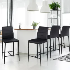 Lot de 4 tabourets de bar en PVC noir rembourrés
