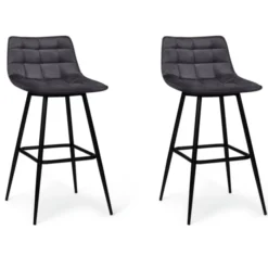 Lot de 2 tabourets de bar en velours gris foncé