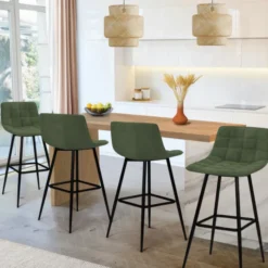 Lot de 4 tabourets de bar en velours vert