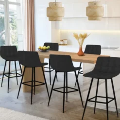 Lot de 6 tabourets de bar en velours noir