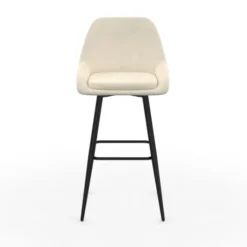 Lot de 2 tabourets de bar en velours beige avec demi-accoudoirs