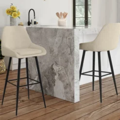 Lot de 2 tabourets de bar en velours beige avec demi-accoudoirs
