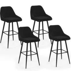 Lot de 4 tabourets de bar en velours noir rembourrés
