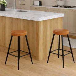 Lot de 2 tabourets de bar marron et pieds métal