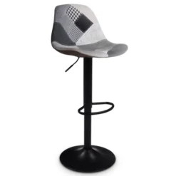 Lot de 2 tabourets de bar noirs réglables patchworks noirs, gris et blancs