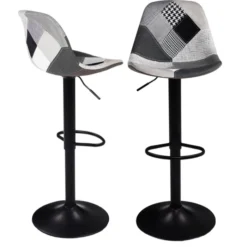 Lot de 2 tabourets de bar noirs réglables patchworks noirs, gris et blancs