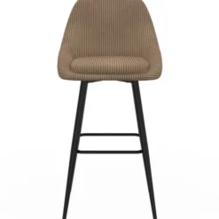 Lot de 4 tabourets de bar THALYA en velours cotelé taupe avec demi-accoudoirs