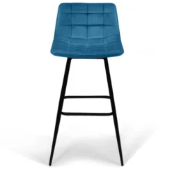 Lot de 4 tabourets en velours bleu canard matelassé
