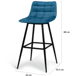 Lot de 4 tabourets en velours bleu canard matelassé