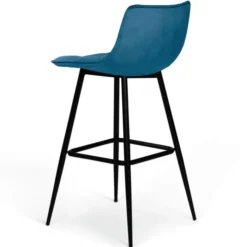 Lot de 4 tabourets en velours bleu canard matelassé