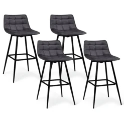 Lot de 4 tabourets en velours gris matelassé