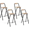Lot de 4 tabourets hauts pliants industriels noir et bois