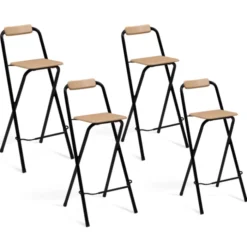 Lot de 4 tabourets hauts pliants industriels noir et bois