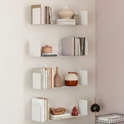 Lot de 4 étagères blanches 60x15 cm pour livres