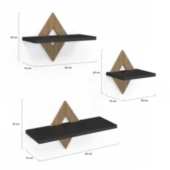 Lot de 3 étagères murales couleur hêtre et noir