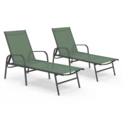 Lot de 2 transats de jardin inclinables en acier et toile vert olive