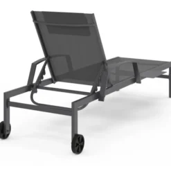 Lot de 2 transats de jardin inclinables avec tablettes en acier gris et toile grise