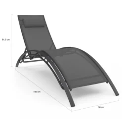 Lot de 2 transats de jardin inclinables en acier avec coussin et toile gris anthracite