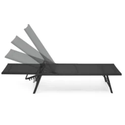 Lot de 2 transats de jardin inclinables toile et acier noir