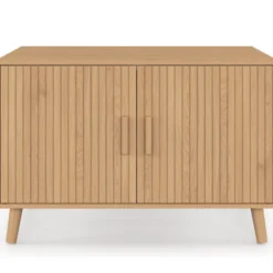 Maison de toilette chat cache-litière avec doubles portes lattes tasseau bois coloris chêne
