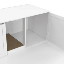 Maison de toilette chat XL cache-litière 2 portes et griffoir bois blanc