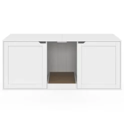 Maison de toilette chat XL cache-litière 2 portes et griffoir bois blanc