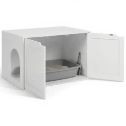Maison de toilette pour chat - cache-litière avec doubles portes blanc