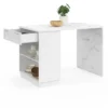 Mange-debout 4 personnes ilot central blanc et plateau marbre 130 cm