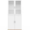 Meuble armoire colonne salle de bain VITO 4 portes dont 2 vitrées blanc et bois