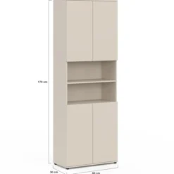 Meuble armoire colonne salle de bain 4 portes 2 niches bois beige