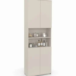 Meuble armoire colonne salle de bain 4 portes 2 niches bois beige