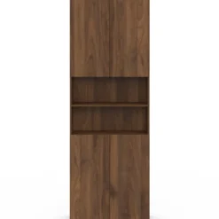 Meuble armoire colonne salle de bain 4 portes 2 niches effet noyer