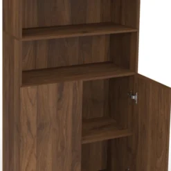 Meuble armoire colonne salle de bain 4 portes 2 niches effet noyer