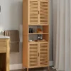 Meuble armoire colonne salle de bain 4 portes et 2 niches bambou