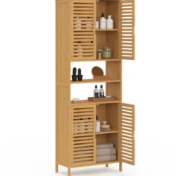 Meuble armoire colonne salle de bain 4 portes et 2 niches bambou
