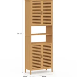 Meuble armoire colonne salle de bain 4 portes et 2 niches bambou