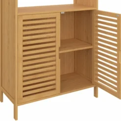 Meuble armoire colonne salle de bain 4 portes et 2 niches bambou