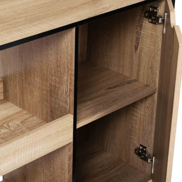 Meuble bar industriel en bois et métal avec portes et étagères