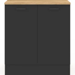 Meuble bas de cuisine 80 cm appoint 2 portes bois et noir