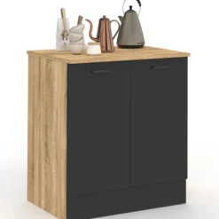 Meuble bas de cuisine 80 cm appoint 2 portes bois et noir
