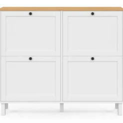 Meuble à chaussures 20 paires ACHILLE 4 portes blanc et plateau bois